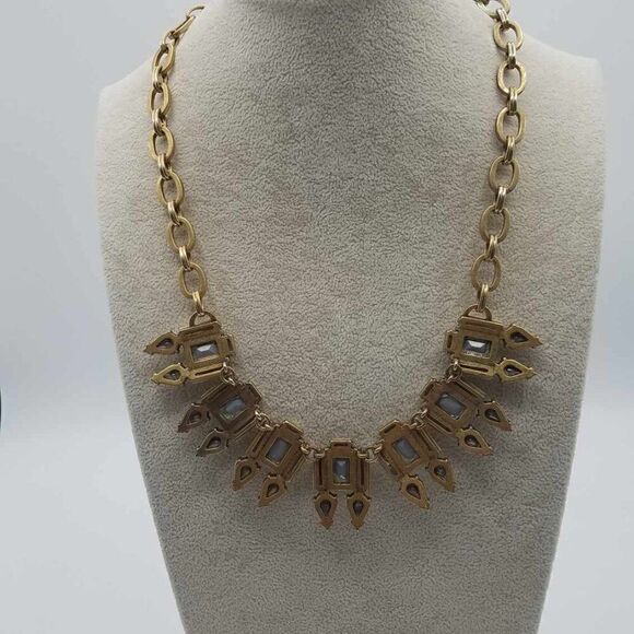 J Crew Clear Crystal White Stone Art Deco Necklace - Picture 8 of 12